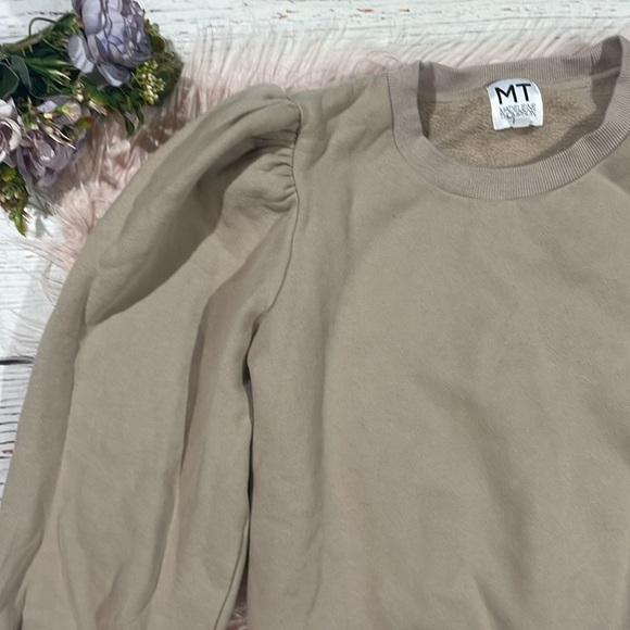 Madeleine Thompson Taupe Puff Sleeve Crewneck Classic Sweatshirt - Picture 6 of 9
